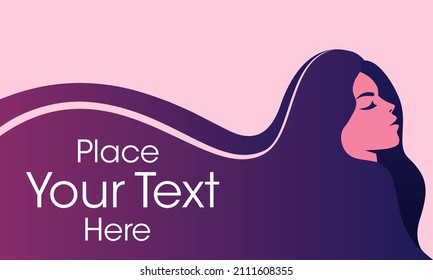 Vector illustration of women silhouette with long hair. Suitable for design element of woman's day poster. Copy space text on woman with long hair.
