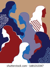 Vector illustration of women silhouettes in abstract symbolic style.