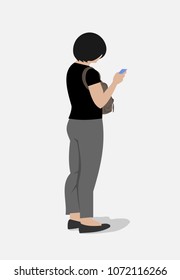 Vector Illustration of women standing and watching smart phone on isolate white