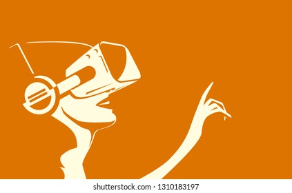 Vector illustration of women using virtual reality glasses in monochrome style. The concept of modern technology and new experience.