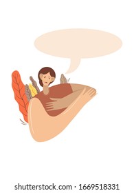 Vector illustration of women with a window for thoughts and quotes. Cute girl. Vector flat illustration. Hand drawn.