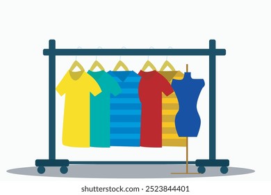 Vector illustration of women's accessories and clothes hanging in the wardrobe and on the board. featuring bags, dresses, shoes, and jewelry neatly displayed in designs for women's blogs, graphic 