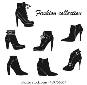 Vector illustration of a women`s ankle boots. Fashion collection of women`s ankle boots.