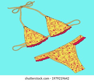 Vector illustration of a women's bikini .Stylish swimwear design, women's beachwear, bikini swimsuit for summer, beach fashion.