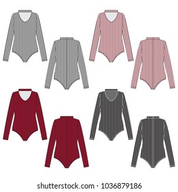 Vector illustration of women's bodysuits. Colored set