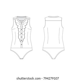 Vector illustration of women's bodysuits. Front and back.