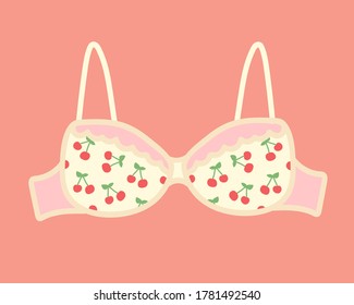 ilustración vectorial del sostén de una mujer sobre fondo rosado. hermosa ropa interior femenina. brassiere con un patrón romántico de cerezo.