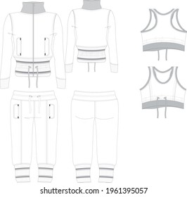 Vector illustration of women's casual clothes sweatshirt, t-shirt, bodysuits, top, pants