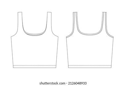 Vector illustration of women's crop top. Front and back