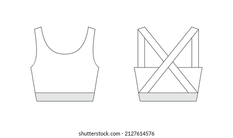 Vector illustration of women's crop top. Front and back
