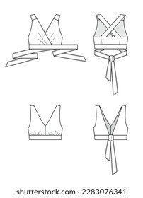 Vector illustration of women's crop tops. Front and back