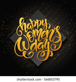 vector illustration of women's day card with lettering - happy womens day on rhombus