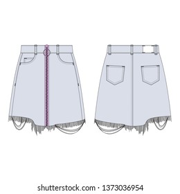 Vector illustration of women's denim skirt. Front and back