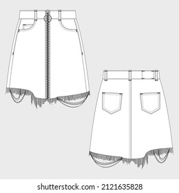 Vector illustration of women's denim skirt. Front and back