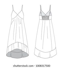 Vector illustration of women's dress. Front and back
