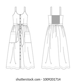 Vector illustration of women's dress. Front and back