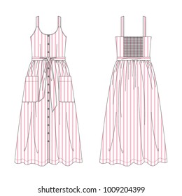Vector illustration of women's dress. Front and back