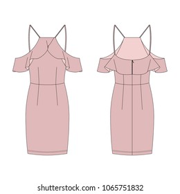 Vector illustration of women's dress. Front and back