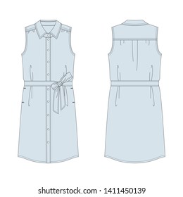 Vector illustration of women's dress. Front and back
