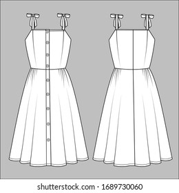 Vector illustration of women's dress. Front and back