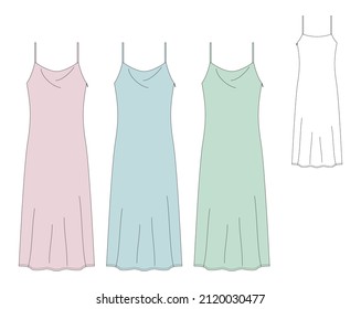 Vector illustration of women's dress. Front and back