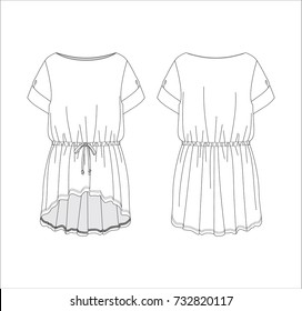 Vector illustration of women's dress. Front and back