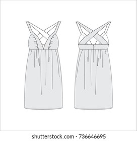 Vector illustration of women's dress. Front and back
