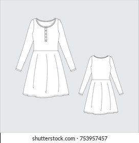 Vector illustration of women's dress. Front and back