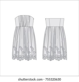 Vector illustration of women's dress. Front and back