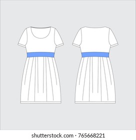 Vector illustration of women's dress. Front and back