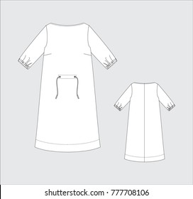 Vector illustration of women's dress. Front and back