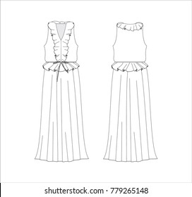 Vector illustration of women's dress. Front and back