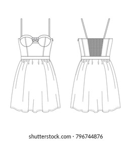 Vector illustration of women's dress. Front and back