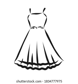 Vector illustration of a women's dress with short sleeves and a long skirt, women's dress, vector sketch illustration