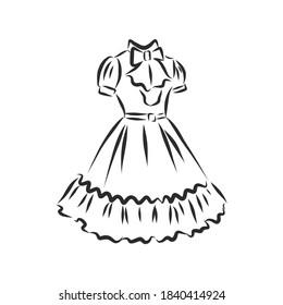 Vector illustration of a women's dress with short sleeves and a long skirt, women's dress, vector sketch illustration