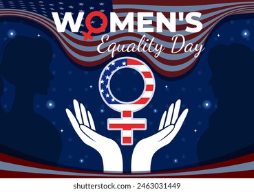 Ilustración vectorial por el Día de la Igualdad de la Mujer en Estados Unidos el 26 de agosto, con el Mes de la Historia de los Derechos de la Mujer y el Fondo de la Bandera Estadounidense