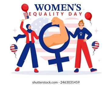 Vector Illustration for Women's Equality Day in the United States on August 26, featuring Women Rights History Month and the American Flag Background