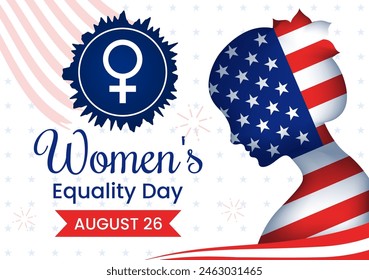 Vector Illustration for Women's Equality Day in the United States on August 26, featuring Women Rights History Month and the American Flag Background