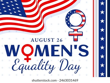 Vector Illustration for Women's Equality Day in the United States on August 26, featuring Women Rights History Month and the American Flag Background