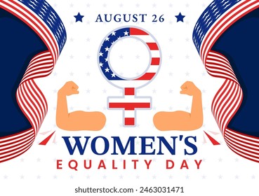 Vector Illustration for Women's Equality Day in the United States on August 26, featuring Women Rights History Month and the American Flag Background