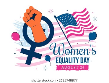 Vector Illustration for Women's Equality Day in the United States on August 26 Featuring the History of Women Rights and an American Flag Background