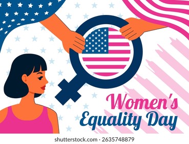 Vector Illustration for Women's Equality Day in the United States on August 26 Featuring the History of Women Rights and an American Flag Background