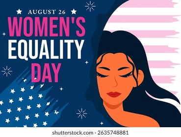 Vector Illustration for Women's Equality Day in the United States on August 26 Featuring the History of Women Rights and an American Flag Background