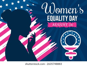 Vector Illustration for Women's Equality Day in the United States on August 26 Featuring the History of Women Rights and an American Flag Background