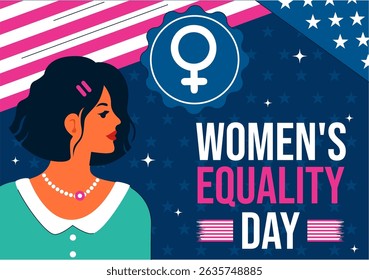 Vector Illustration for Women's Equality Day in the United States on August 26 Featuring the History of Women Rights and an American Flag Background