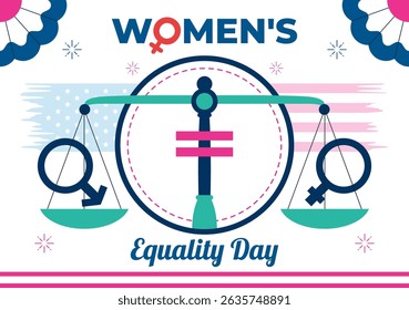 Vector Illustration for Women's Equality Day in the United States on August 26 Featuring the History of Women Rights and an American Flag Background