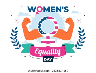 Vector Illustration for Women's Equality Day in the United States on August 26 Featuring the History of Women Rights and an American Flag Background