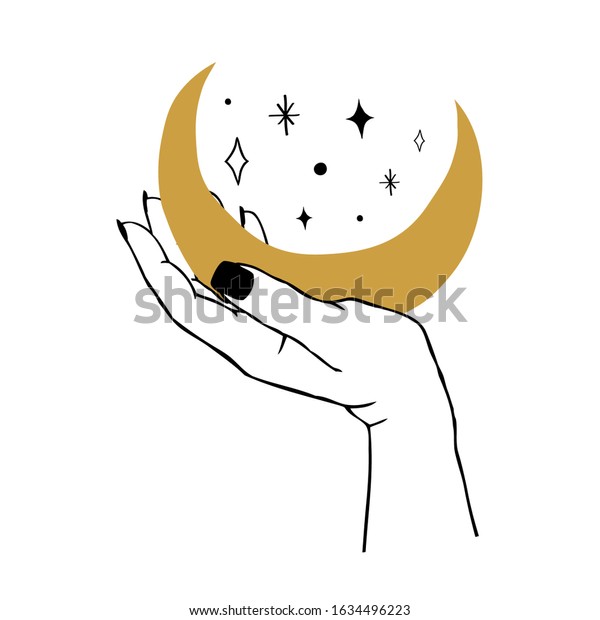 Vector Illustration Womens Hand Holding Moon Stock Vector Royalty Free 1634496223 Shutterstock