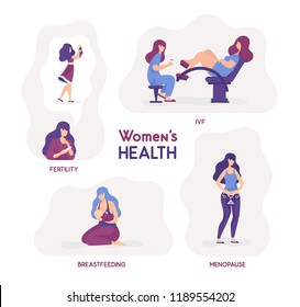 Vector Illustration Women's Health. Fertility, Ivf, Breastfeeding, Menopause
