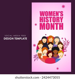 Vector illustration of Womens History Month social media feed template